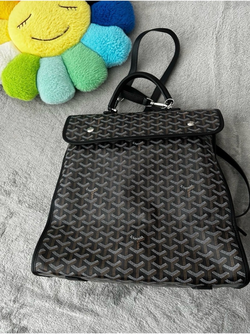 Goyard Black and Gray Chevron Backpack Tote